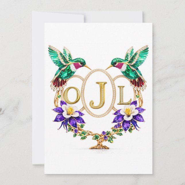 Convite OJL Hummingbird Wedding Any Letters Custom CO (Frente)