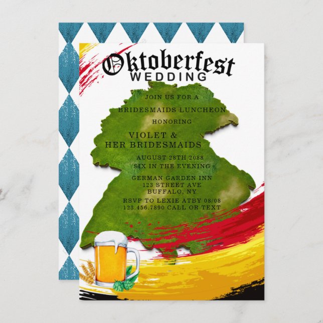 Convite Oktoberfest Alemanha Map Bridesmaids Luncheon (Frente/Verso)