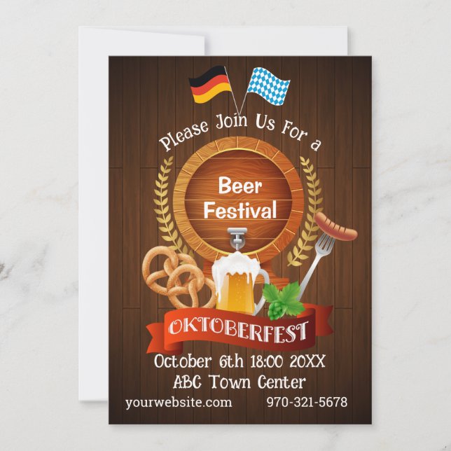 Convite Oktoberfest Beer Barrel (Frente)