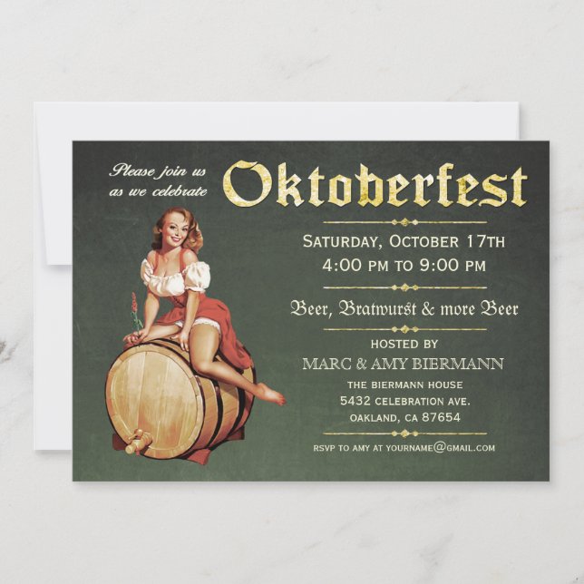 Convite Oktoberfest Invitations (Vintage) v.2 (Verde) (Frente)