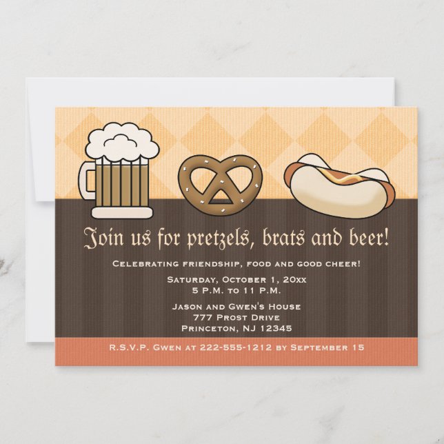 Convite Oktoberfest Invtions Beba Mug Pretzel Hot Dog (Frente)