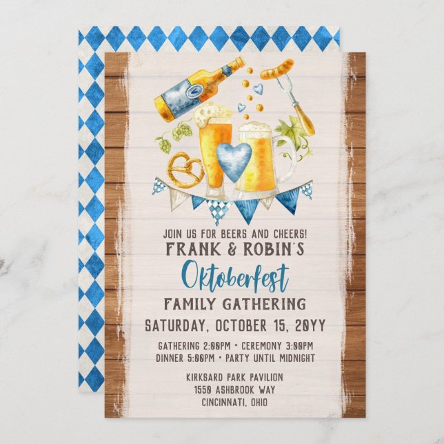 Convite Oktoberfest Rustic Bavarian Beer Custom Party Name (Frente/Verso)