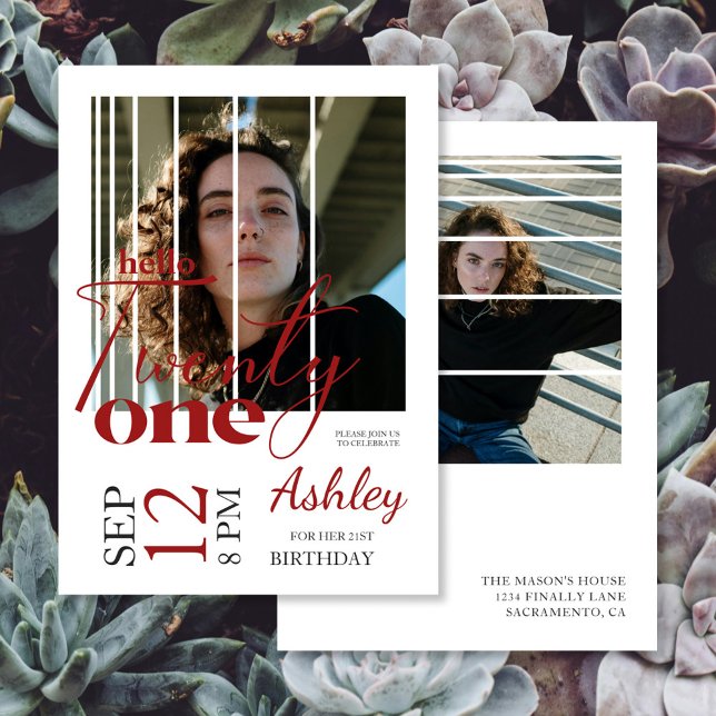 Convite Olá, 21 aniversário de 21 anos de Imagem Moderna (Criador carregado)