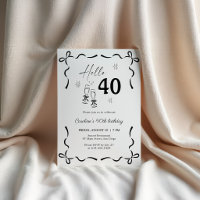 Olá 40 Aniversário 40º Elegante Preto Branco Laço
