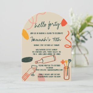 Convite Olá, 40, quarenta e setes, aniversário do almoço