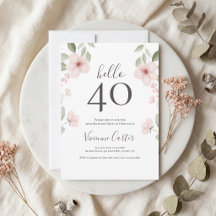 Olá 40 Script Floral Aquarela 40º Aniversário