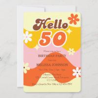 Olá 50 Aniversário Flor Groovy Onda Retro
