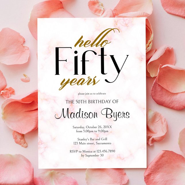 Convite Olá 50 Chic Marble 50th Festa de aniversário (Criador carregado)