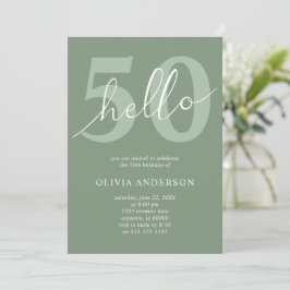Convite Olá 50 | Festa de 50 Anos Minimalista em Verde Sag