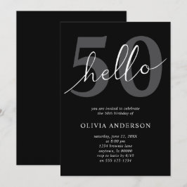 Convite Olá 50 | Moderno Chique Preto Festa de Aniversário