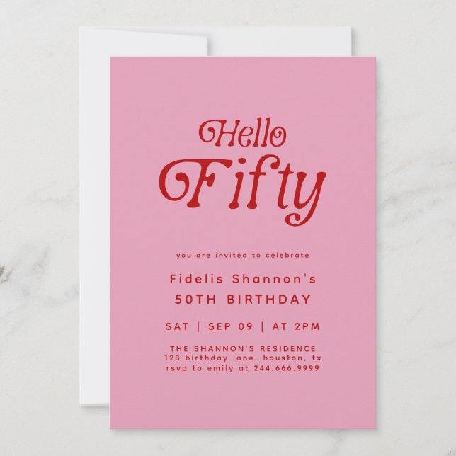 Convite Olá 50 Moderno Retro 50º Aniversário (Frente)