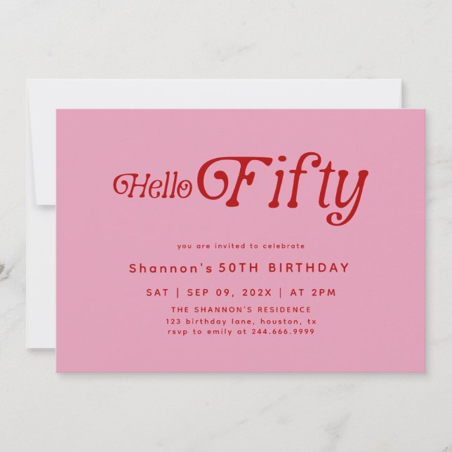 Convite Olá 50 Moderno Retro 50º Aniversário (Frente)