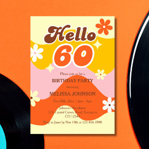 Convite Olá 60 Onda Retro Flor Groovy Aniversário