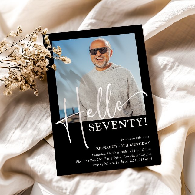 Convite Olá, 70! Festa de aniversário mínima de 70 (Criador carregado)