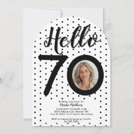 Convite Olá, 70 Foto, Pontos Pretos e Brancos, Aniversário