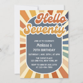 Convite Olá, 70 Retro Sun Groovy Wave 70, Aniversário