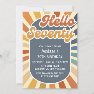 Convite Olá, 70 Retro Sun Groovy Wave 70, Aniversário