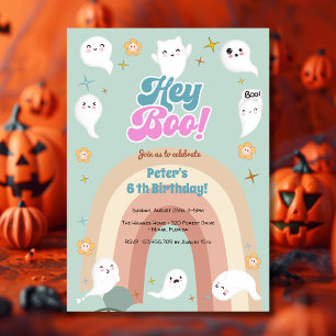 Convite Olá, aniversário de criança de retro de halloween