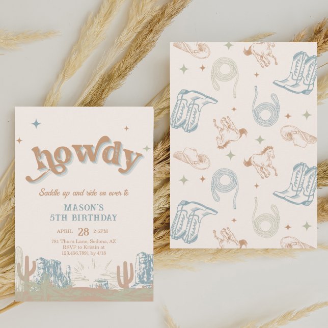Convite Olá! Aniversário do cowboy azul ocidental (Criador carregado)