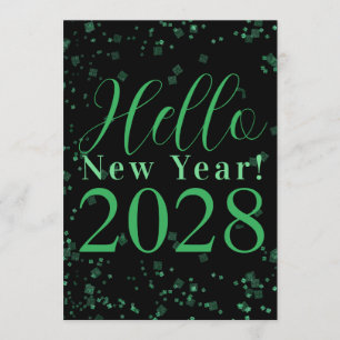 Convite Olá Ano Novo! Véspera de Ano Novo Verde Preto Bril
