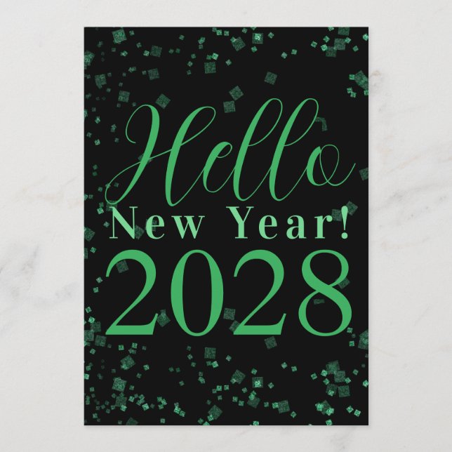 Convite Olá Ano Novo! Véspera de Ano Novo Verde Preto Bril (Frente)