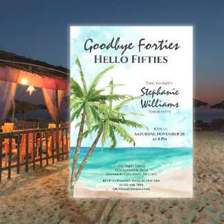 Convite Olá, Anos 50 Summer Beach, 50ª Festa de aniversári