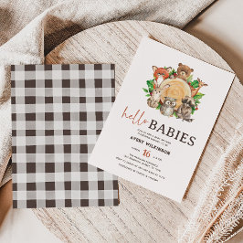 Convite Olá Babies Rustic Woodland Twin Chá de fraldas