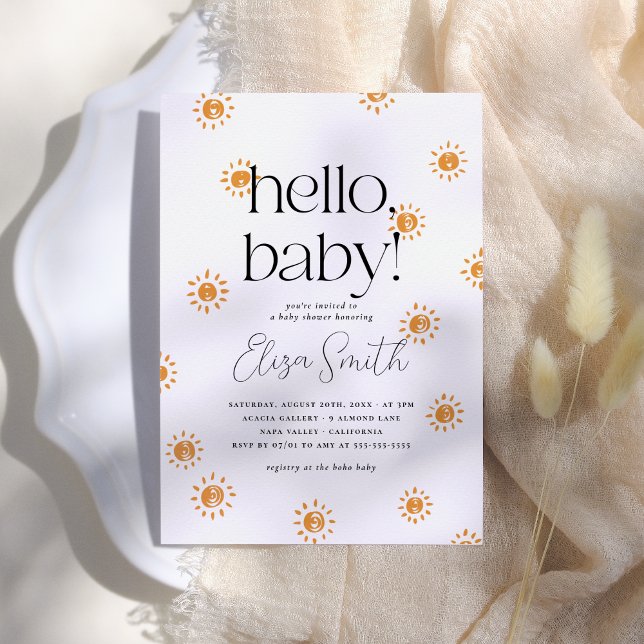 Convite Olá, Baby | Boho Sunshine Chá de fraldas (Criador carregado)