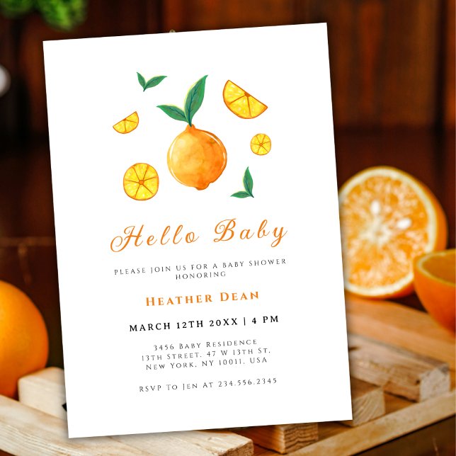 Convite Olá, Baby Citrus Orange Fazenda Chá de fraldas (Hello Baby Citrus Orange Farm Baby Shower Invitation)
