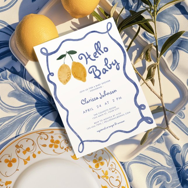 Convite Olá Baby Lemon Italiano Amalfi Boys Chá de fraldas (Lemon Boys Baby Shower Invite)