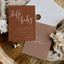 Olá, Baby Modern Terracotta Chá de fraldas Invite