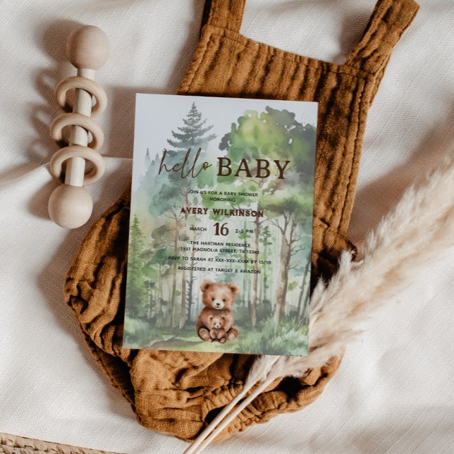 Convite Olá, Baby Woodland Bear Chá de fraldas (Criador carregado)