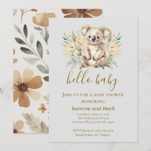 Convite Olá Bebê Boho Neutro Urso Koala