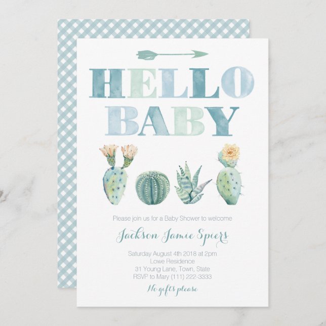 Convite Olá Bebê Caramelo Prickly para o Chá de fraldas (Frente/Verso)