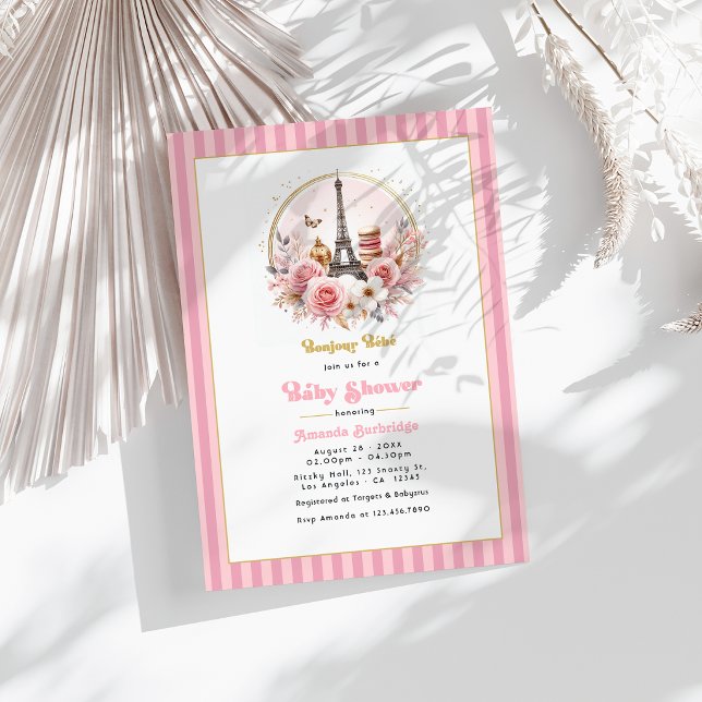 Convite Olá Bebê Chá de Bebê Parisiense (Bonjour Bébé Parisian Baby Shower Invitation)