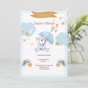 Convite Olá Bebê Chuveiro de Bebê Urso de Pelúcia Azul
