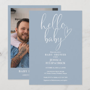 Convite Olá Bebê Menino Pó Azul Foto Chá de Bebê