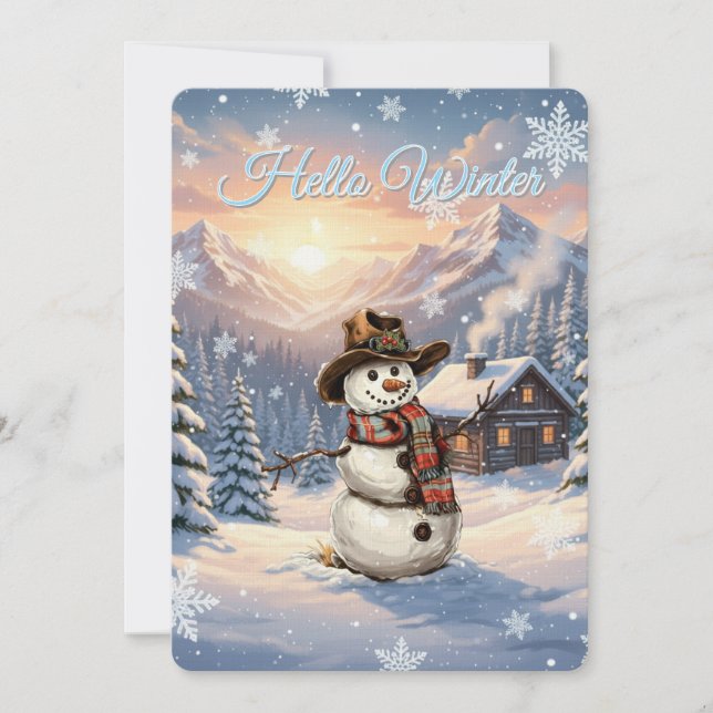 Convite Olá Boneco de Neve de Inverno Texto Personalizado (Frente)