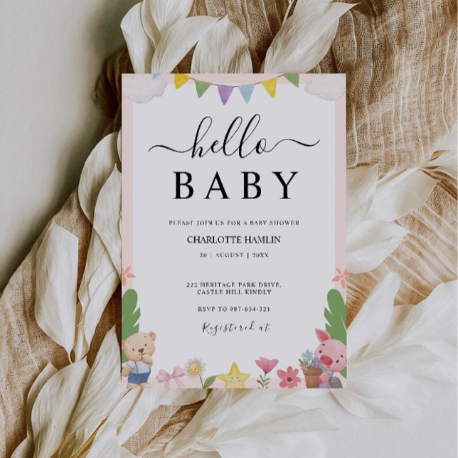 Convite Olá, casamento do Chá de fraldas (Hello Baby Shower wedding Invitation)