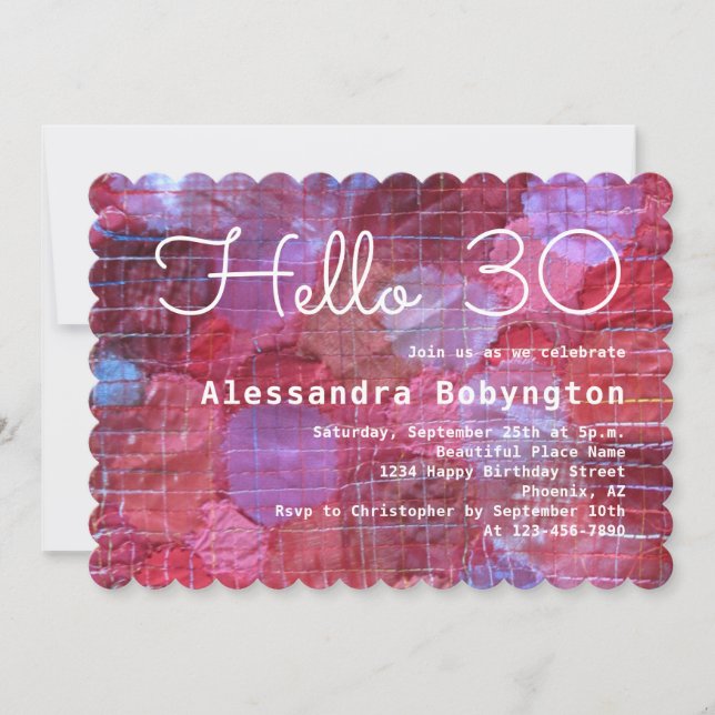 Convite Olá, celebração de 30 anos, garota branca rosa ver (Frente)