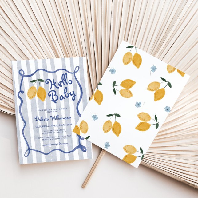 Convite Olá, Chá de fraldas de Meninos Lemon (Lemon Boys Whimsical Baby Shower Invite)