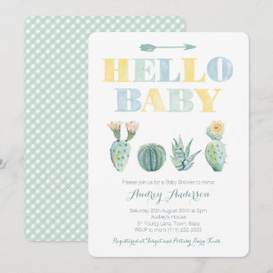 Convite Olá! chá de fraldas Genderless dos cactos do ver