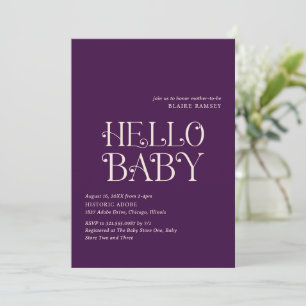 Convite Olá, Chá de fraldas Moderno de Baby Purple