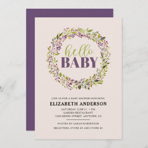 Convite Olá, Chá de fraldas Roxo