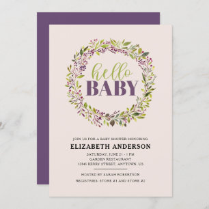 Convite Olá, Chá de fraldas Roxo