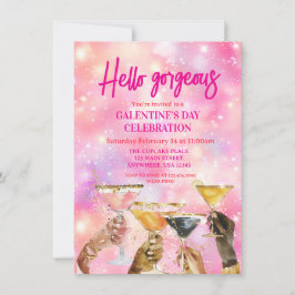 Convite Olá Dia de Galentine Glitter Rosa Lindo