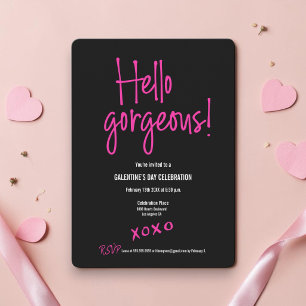 Convite Olá dia de Galentine's maravilhoso xoxo preto rosa
