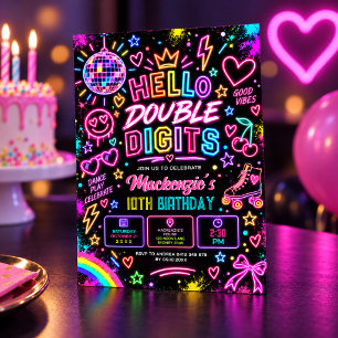 Convite Olá Dígitos Duplos: Aniversário de 10 anos Retro N