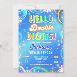 Convite Olá Dígitos Duplos Neon Glow Menino Aniversário de
