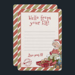 Convite Olá Do Seu Elf, Carta Notecard<br><div class="desc">Olá Do Seu Elf, Carta Notecard. Estou de volta! Este pequeno elfo está esperando pela grande diversão de Natal. As aquarelas brancas e a tipografia sazonal complementam a design. Personalize este belo design de elfo com seus detalhes fácil e rapidamente. Pressione o botão personalizar para reorganizar e formatar o estilo...</div>